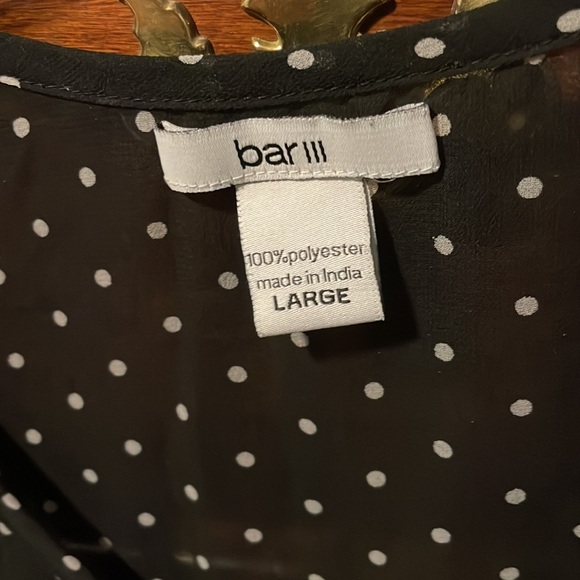 Bar III L Sheer Black with White Polka Dots Button Blouse - Picture 5 of 5